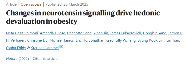 神經降壓素信號的變化促使肥胖患者的享樂價值下降