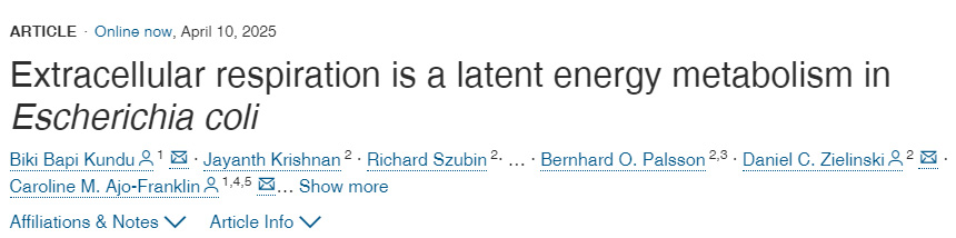 細胞外呼吸是大腸桿菌的一種潛在能量代謝