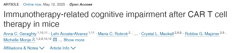  小鼠CAR T細胞治療后免疫治療相關認知障礙