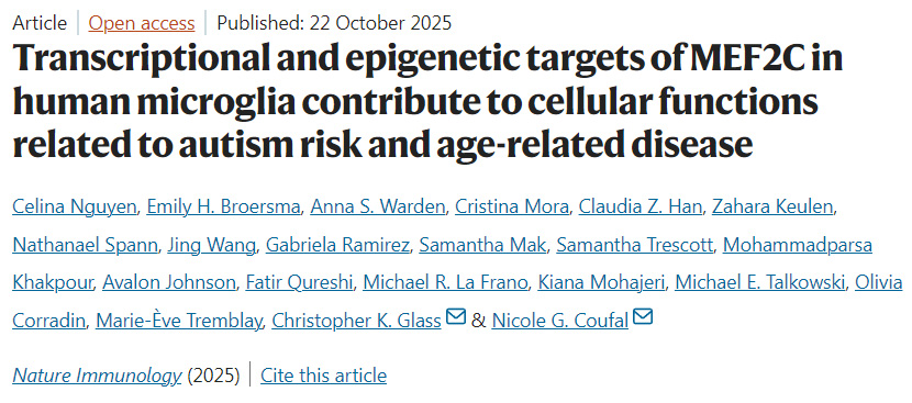 MEF2C在人類小膠質細胞中的轉錄與表觀遺傳學靶點—對自閉癥風險及年齡相關疾病的細胞功能影響 MEF2C在人類小膠質細胞中的轉錄與表觀遺傳學靶點—對自閉癥風險及年齡相關疾病的細胞功能影響